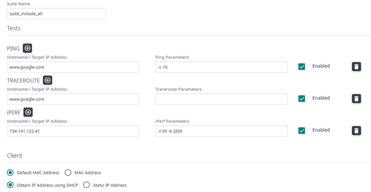 Example of AP Service tests configured on the Test Suite tab. Example of AP Service tests configured on the Test Suite tab.